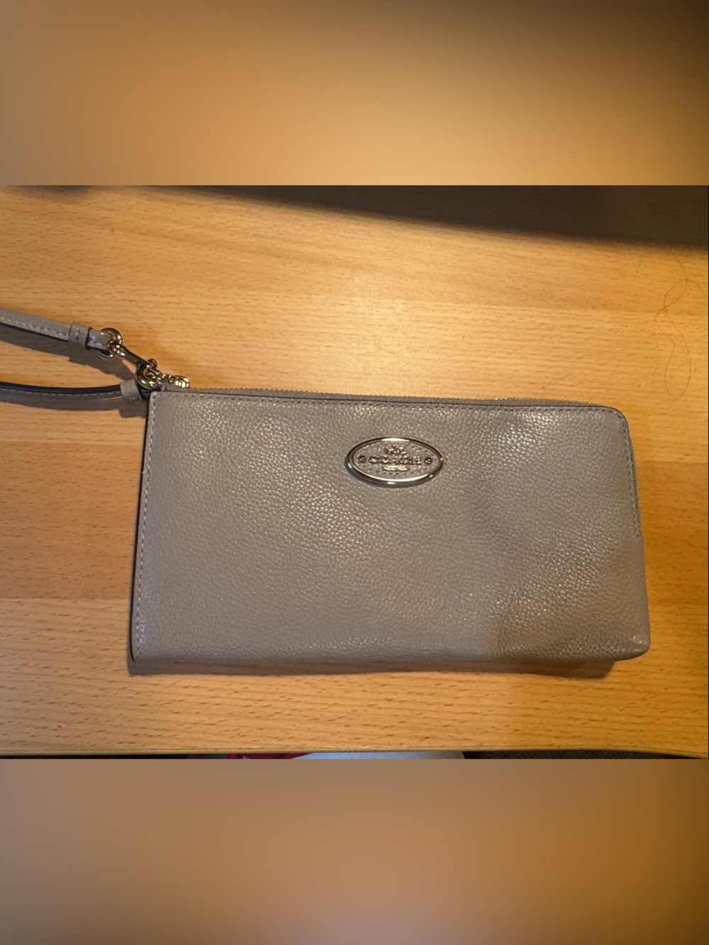 Coach Gray Pebbled Leather Wristlet with gold Hardware